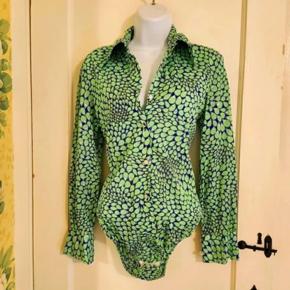 Vtg. Mint '60's Lady Lynne For B.Altmans Peacock Print Bodysuit Sz.S Union Label